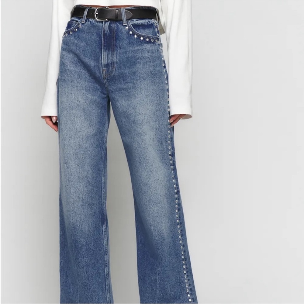 Reformation High Rise Slouchy Cary Chesapeake Studded Jeans NWT - Picture 3 of 4